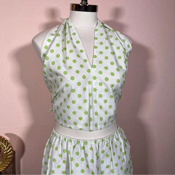 Vintage 60 70 Mod MCM Polka Dot Coquette Girl Cropped Top Maxi Skirt Set Dress - Picture 12 of 17